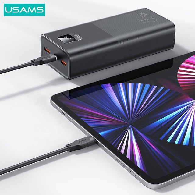 USAMS Power Bank 30000mah Power Bank Mobile Charger Dual QC3.0+PD Digital Fast Charging Power Bank With Charging Cable