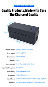 เครื่องพิมพ์ฉลากความร้อนขนาด 110 มม. (4 นิ้ว) สำหรับงานขนส่ง โลจิสติกส์ และคลังสินค้า พร้อมใช้งาน มีสินค้าในสต็อก เชื่อมต่อ USB/ไร้สาย ความละเอียด 203dpi - Product Image 3