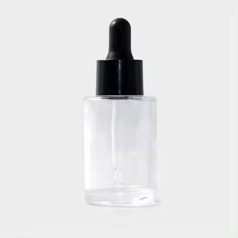 clear bottle + plastic black ring + black rubber head