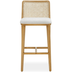 Tweed and Rattan Commercial Modern Counter <b>Stool</b> with Solid Rubberwood Frame and Woven Rattan Seat for Home Bar & <b>Dining</b> - Product Image 5