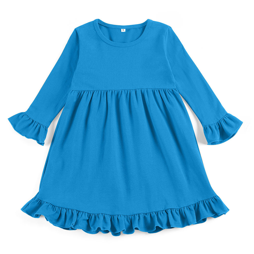 Girls Casual Dress Baby Cotton Frock Design Boutique Clothing Spring Plain  Long Sleeve Girl Dresses