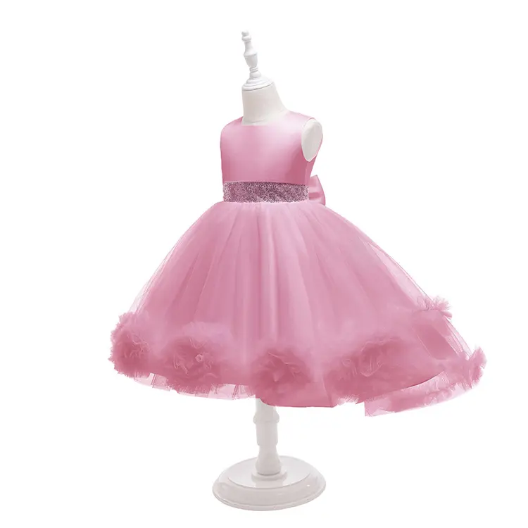 Lace Embroidery Formal Sleeveless Wedding Gown Tutu Princess Flower Girl Party Dress