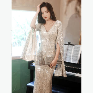 Hébergement robe <span class=keywords><strong>de</strong></span> soirée banquet pour femmes réunion annuelle haut <span class=keywords><strong>de</strong></span> gamme lumière luxe niche brillant automne et hiver Lon - Product Image 2