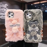 Nouvelle coque de téléphone en peluche chaude et douce en TPU 2022, motif diamant, perle, lapin, fourrure de lapin, pour Tecno Pop 5 Pro et iPhone 12 13 Pro Max