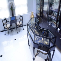Vitrine de présentation de bijoux vintage en métal noir rustique sur pied avec éclairage LED, design personnalisable, durable et facile à nettoyer