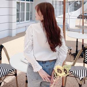 เสื้อเชิ้ตผ้าฝ้ายสีขาวปักลายฉลุ คอตั้ง รุ่น N7489 สำหรับผู้หญิง จากฉางชู - Product Image 5