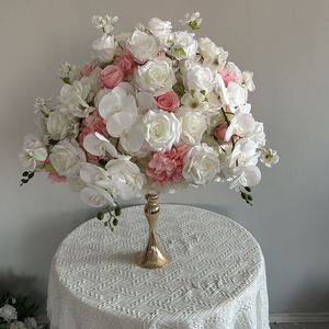 Nueva flor elegante flor bola soporte trompeta florero mesa boda centro de mesa seda rosa roja bolas de flores artificiales - Product Image 4