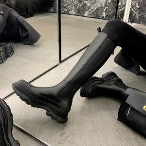 Elastic Side Panel <b>Knee</b> <b>High</b> Boots Lug Sole Platform Chelsea Boots For Women Casual Streetwear Footwear - Product Image 2