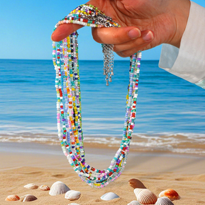 Go2boho collana di perline Multicolor con perline di vetro a strati girocollo per donne ragazze, Boho <span class=keywords><strong>gioielli</strong></span> da spiaggia con catena Extender - Product Image 3