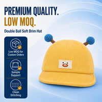 Casquette en velours côtelé pour bébés et enfants, double pompon, bord souple, faible MOQ, vente directe d'usine, chapeau de soleil pour nourrissons et tout-petits, en gros