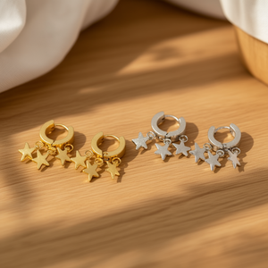 Orecchini a Cerchio K Star in Oro e Argento 6mm Acciaio 12 Paia Gioielli alla Moda - Product Image 3