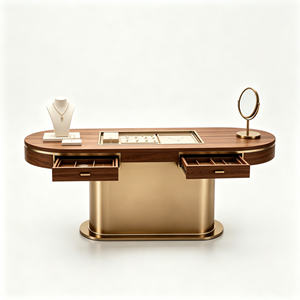 Présentoir à bijoux ovale avec tiroirs intégrés et plateaux en verre encastrés ; Vitrine de présentation de bijoux de luxe de style îlot - Product Image 1