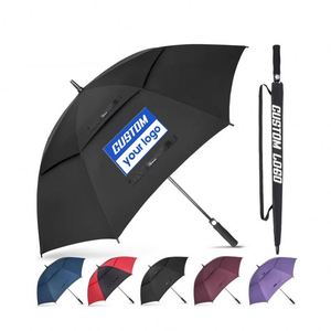 Parapluie promotionnel personnalisé de 60 pouces, grande taille, coupe-vent, double protection contre les intempéries, imprimé, de marque, pour homme, extra résistant - Product Image 1