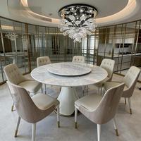 Moderner Minimalistischer Luxus Runder Marmor-Esstisch Komplettes 6-Sitzer Gepolstertes Esszimmerstuhl-Set für Hochwertige Villen und Hotels