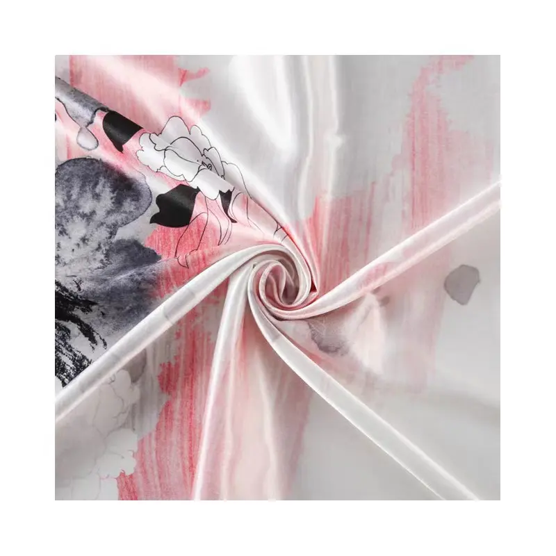 Grosir sutra matte lembut satin 100% poliester digital dicetak kain satin halus untuk pakaian gaun