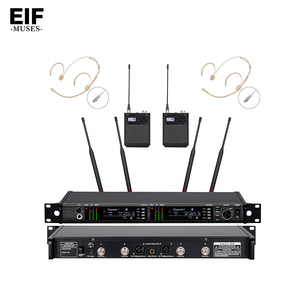 ระบบไมโครโฟนไร้สาย UHF แบบสองช่องสัญญาณ EIF Muses พร้อมตัวรับสัญญาณแบบติดตั้งบนแร็คและไมโครโฟนแบบเฮดเซ็ตสำหรับการใช้งานเสียงระดับมืออาชีพ - Product Image 1