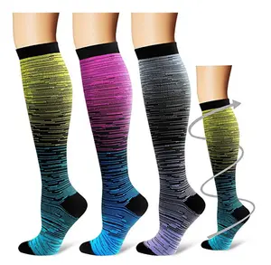 Высококачественные мужские и женские велосипедные носки красочные Спортивные Компрессионные полосатые длинные носки чулки