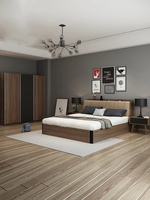 Lit Double Grande Taille Design Élégant en MDF Mélaminé Résistant pour Chambre d'Hôtel avec Table de Chevet