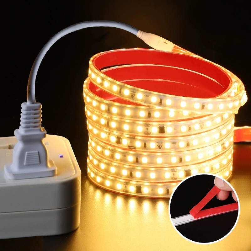 Driver Free AC220v 2835smd IP65 Waterproof High Bright Decoration Back Adhesive Glue Led Strip Light Long Rope Lamp Outdoor