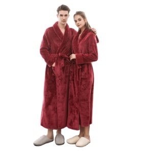 Peignoir de bain en microfibre épaisse et moelleuse, en velours flanelle, pour femme, avec col châle, en polaire corail - Product Image 1