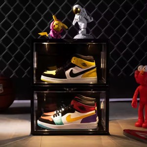 Caixa de armazenamento para sapatos com porta magnética, caixa de plástico com sensor de LED ativado por voz, com luzes, multifuncional e moderna - Product Image 5