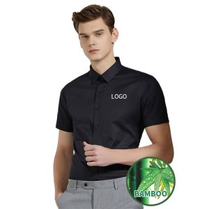 Camisas Formales de Verano para Hombre, Antiarrugas, con Logotipo Personalizado Bordado, de Algodón/Fibra de Bambú, Manga Corta, OEM - Product Image 3