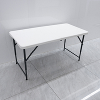 Table pliante d'extérieur de style chinois moderne, légère, en plastique blanc avec structure métallique, pour pique-nique, camping, fête, événement, mobilier d'extérieur