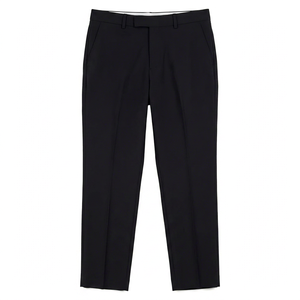 Pantalon droit noir tricoté pour femme, taille mi-haute, longueur intégrale, taille élastique, respirant, plissé, couleur unie, coupe ample, idéal pour l'été - Product Image 1