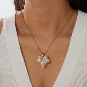 Stainless Steel Leaf Pendant Necklace Gold Plated White Enamel Plant Design Daily Wear Gift Jewelry Clavicle Chain - Product Image 2