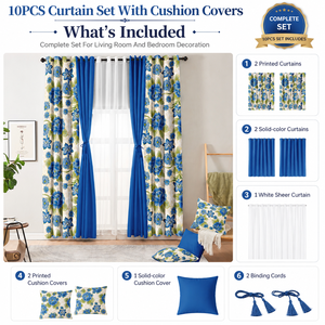 Lot de 10 rideaux occultants à imprimé floral 53x84 pouces avec housses de coussin transparentes et attaches décoratives – Vente en gros - Product Image 2