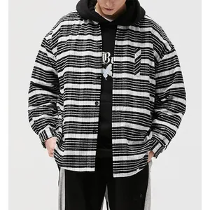 Casual customized black and white stripped button check oversized shirts for men