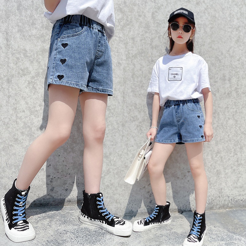 Embroidered heart shorts