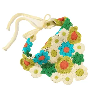 New Arrivals Postoral Granny Crochet Bandana Hair Scarf Creative Multicolor Flowers Designer Triangular Hand Knit Headbands