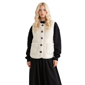 Gilet en <span class=keywords><strong>polaire</strong></span> Teddy pour <span class=keywords><strong>femme</strong></span> - Gilet chaud en sherpa avec boutons, veste d'hiver <span class=keywords><strong>sans</strong></span> manches décontractée - Logo personnalisé - Product Image 3