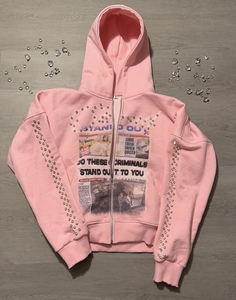 Felpa con Cappuccio Invernale da Uomo con Zip, Stampa Gotica con Strass e Design Angelo, Stile Urbano Streetwear - Product Image 4