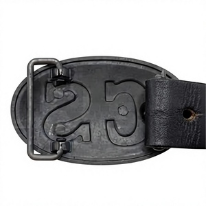 Vintage Style CS Embossed Oval Belt <b>Buckle</b> with Genuine Black Leather <b>Strap</b> - Durable Metal Accessory for Casual Apparel - Product Image 5