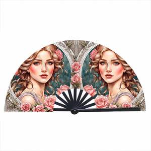 Éventail pliable en bambou de 33 cm pour festivals, promotions et fêtes – Éventail à main en nylon élégant avec motif peint - Product Image 6