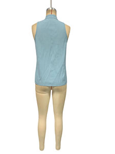 Women's Sleeveless Mandarin Collar Blouse - V-Neck Button Front Casual <b>Top</b> Shirt Fashion - Product Image 6