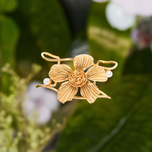 Fashion Cuff Bracelet 316L Stainless Steel PVD Gold Plating Flower Design With Pearls - Product Image 3