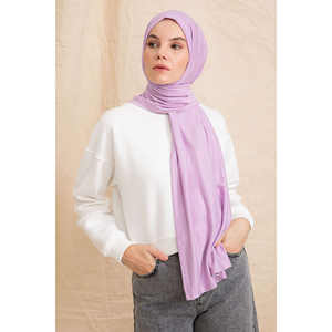 Bufanda de algodón lila para mujer, estilo chal tradicional de longitud media - Product Image 4