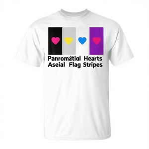 T-shirt Unisex con Stampa Digitale a Righe a Tema Cuori Panromantici e Bandiera Asestica, Girocollo, Manica Corta, Promozionale - Product Image 2