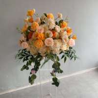 Décoration de mariage : Chemin de table moderne en soie rose et blanche de 50 cm, boule de fleurs au sol, centre de table personnalisé de haute qualité