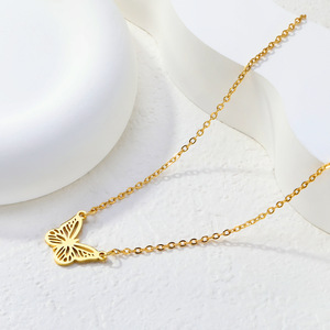 <b>Cross</b> Clavicle <b>Chain</b> Pendant 18k Gold Plated Geometric Necklace Casual Fashion Jewelry Zinc Alloy Butterfly Design - Product Image 2