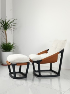 Dormitorio Sala de estar Cómodo Sillín naranja Microfibra Madera Cuero Ocio Sillón <span class=keywords><strong>con</strong></span> reposapiés - Product Image 6
