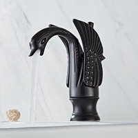 Robinet de lavabo de salle de bain en laiton de luxe, style vintage classique, forme d'animal, col de cygne, doré