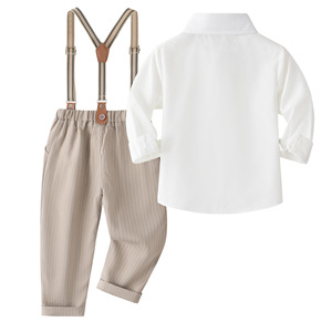 <span class=keywords><strong>Ensemble</strong></span> chemise confortable à manches longues et pantalon à bretelles rayé pour tout-petits garçons, idéal pour les fêtes, les mariages et le quotidien - Product Image 2