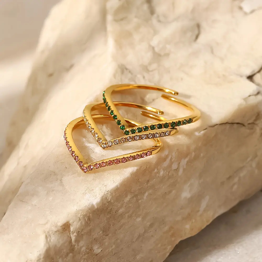 Luxury Jewelry 18k Gold Plated Zircon Ring Open Rings Jewelry Women Stainless Steel Zircon Rings