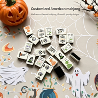 Jeu de Mahjong américain sur le thème d'Halloween personnalisé, tuiles de Mahjong en acrylique blanc, motif fantôme, chapeau de sorcière, toile d'araignée, motif effrayant