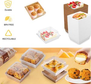 Square Pastry Box with PET Lid Food Grade Disposable Paper Plates for Rice Snack Salad Takeaway <b>Containers</b> Food Packaging - Product Image 2