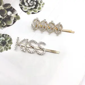 Grampos de cabelo MIO cor ouro para mulheres e meninas alfabeto cristal strass letras grampos de cabelo acessórios